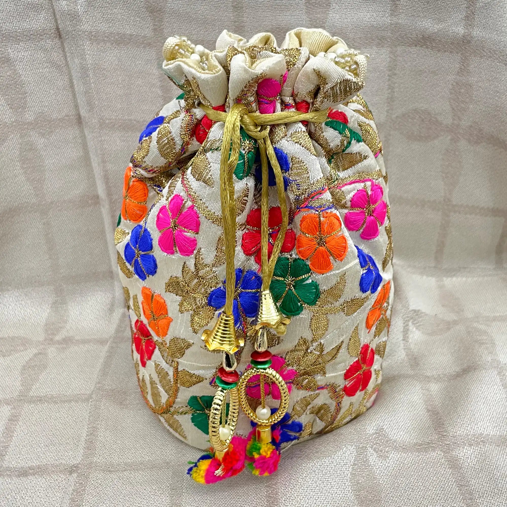 Elegant Pearl Handle Embroidery Potli Bags for Women