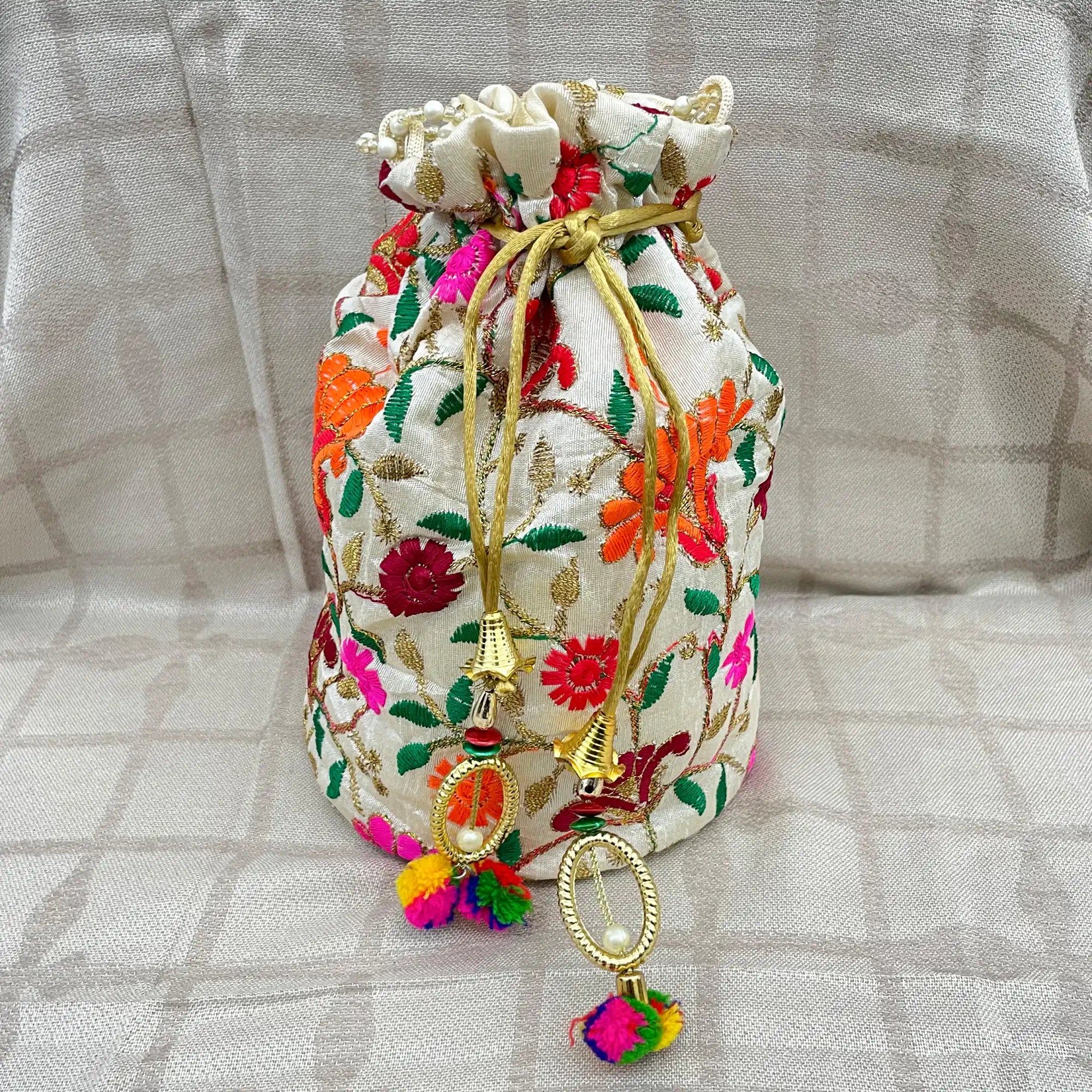 Classic Women's Potli Bags with Pearl Handle and Embroidery