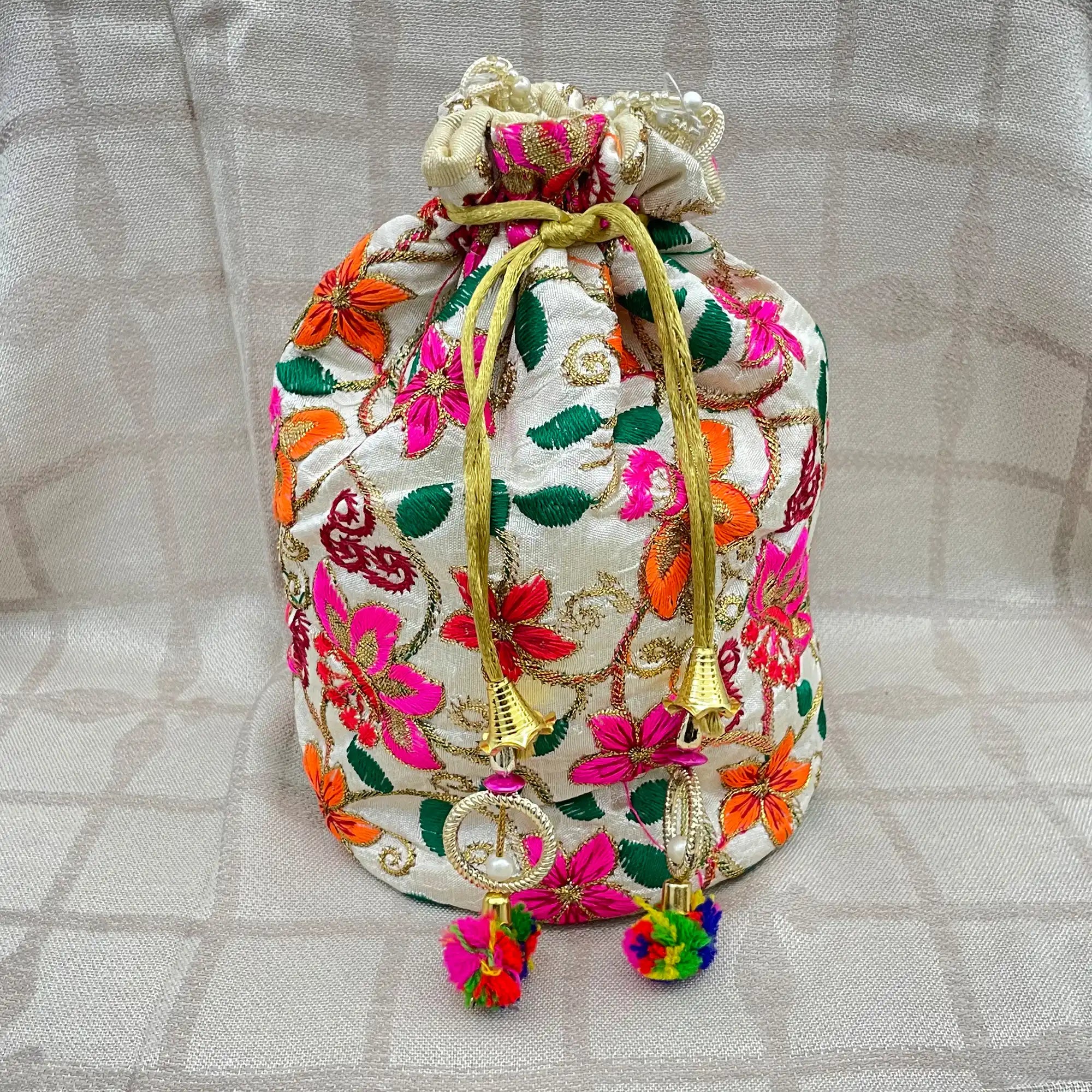 Pearl Handle Designer Embroidered Potli Bags for Women