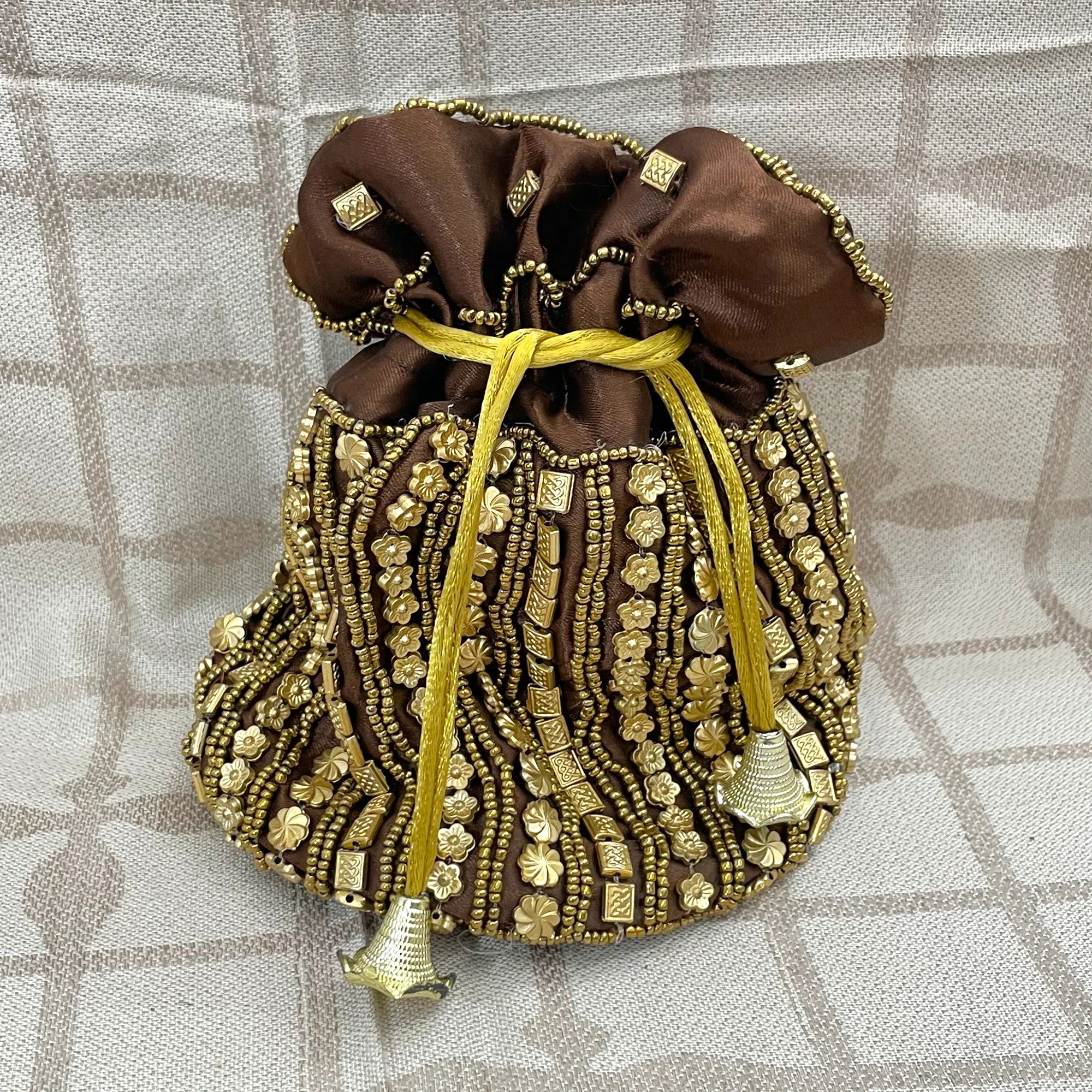 Indian Potli Drawstring Bag with Dense Beadwork by Hand