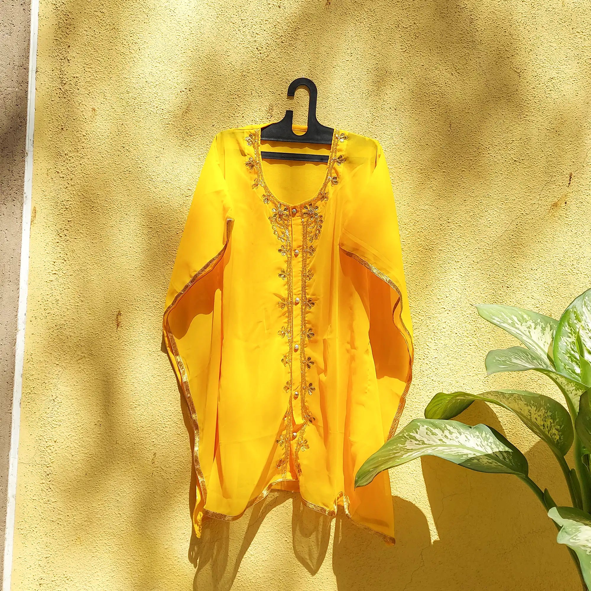 yellow resort wear short kaftan