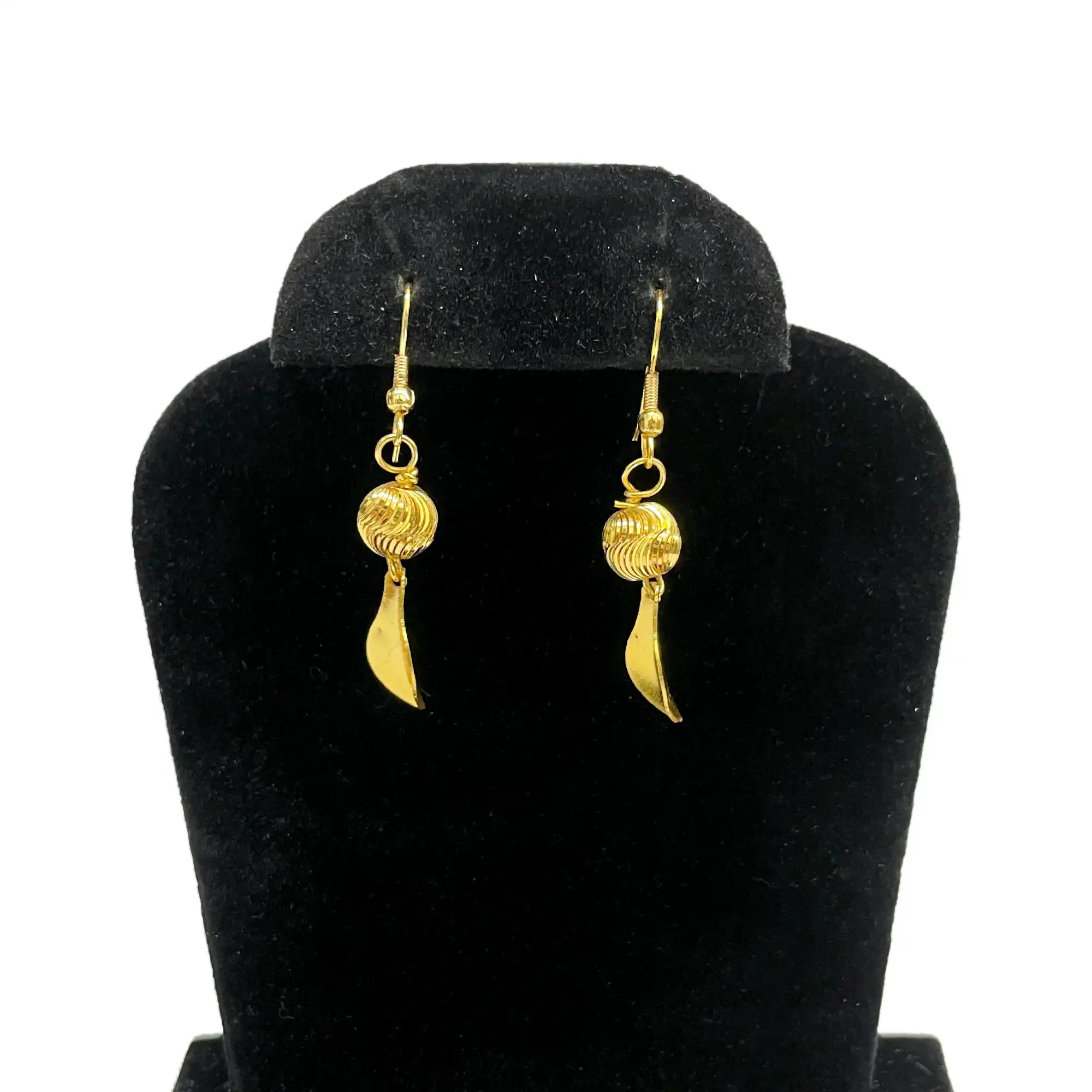 Long Gold Leaf Drop Earrings IJMGE 104