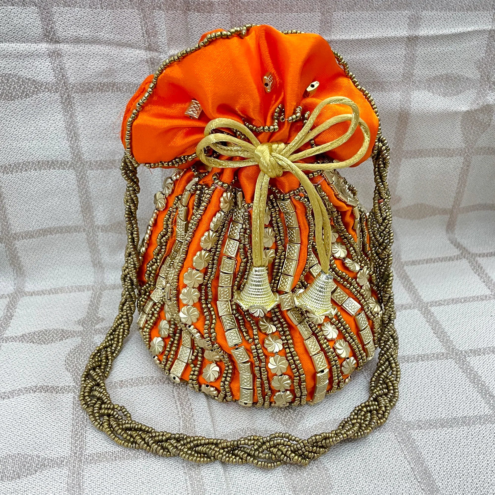 Indian Potli Drawstring Bag with Dense Beadwork by Hand