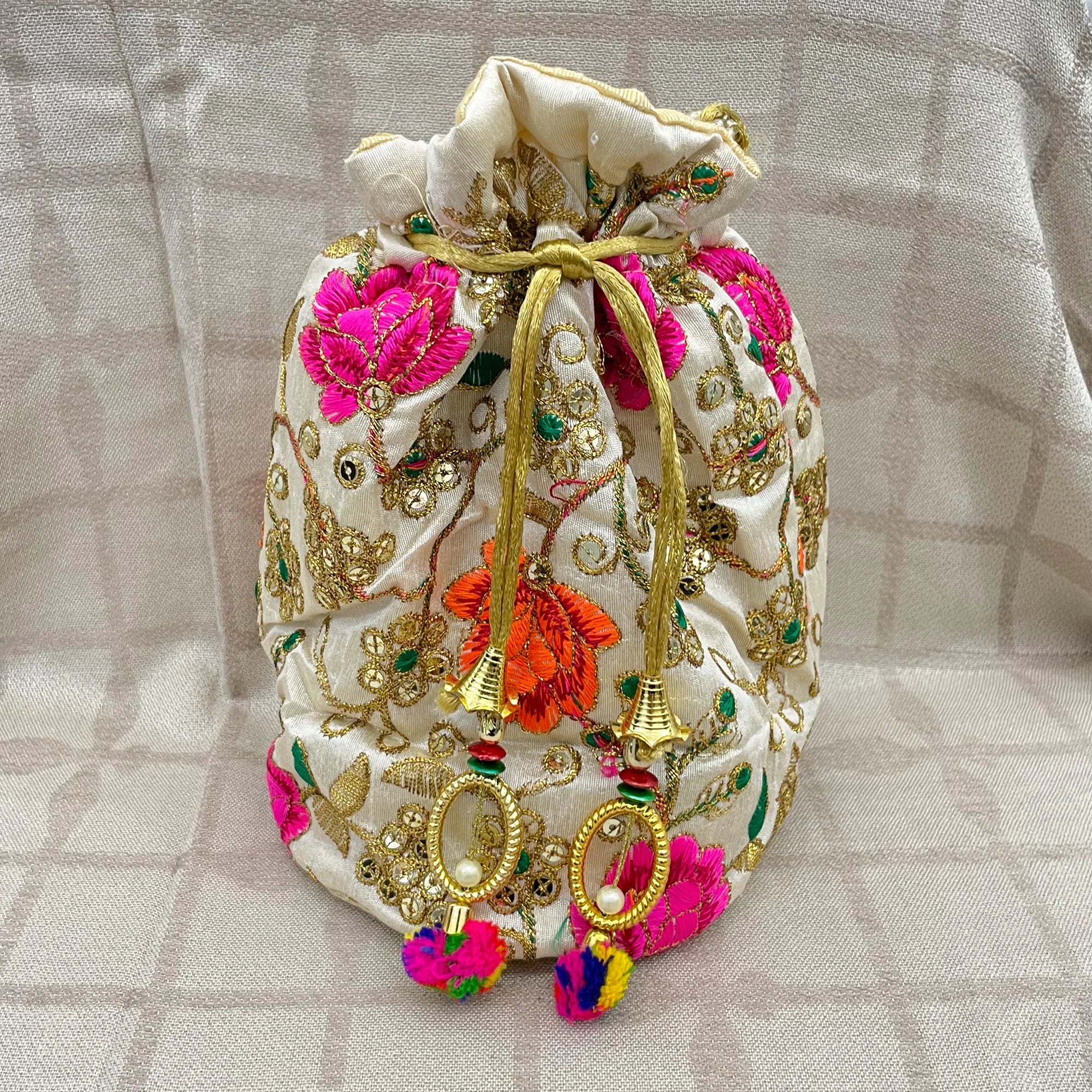 Embroidery Pearl Handle Potli Bags for Women