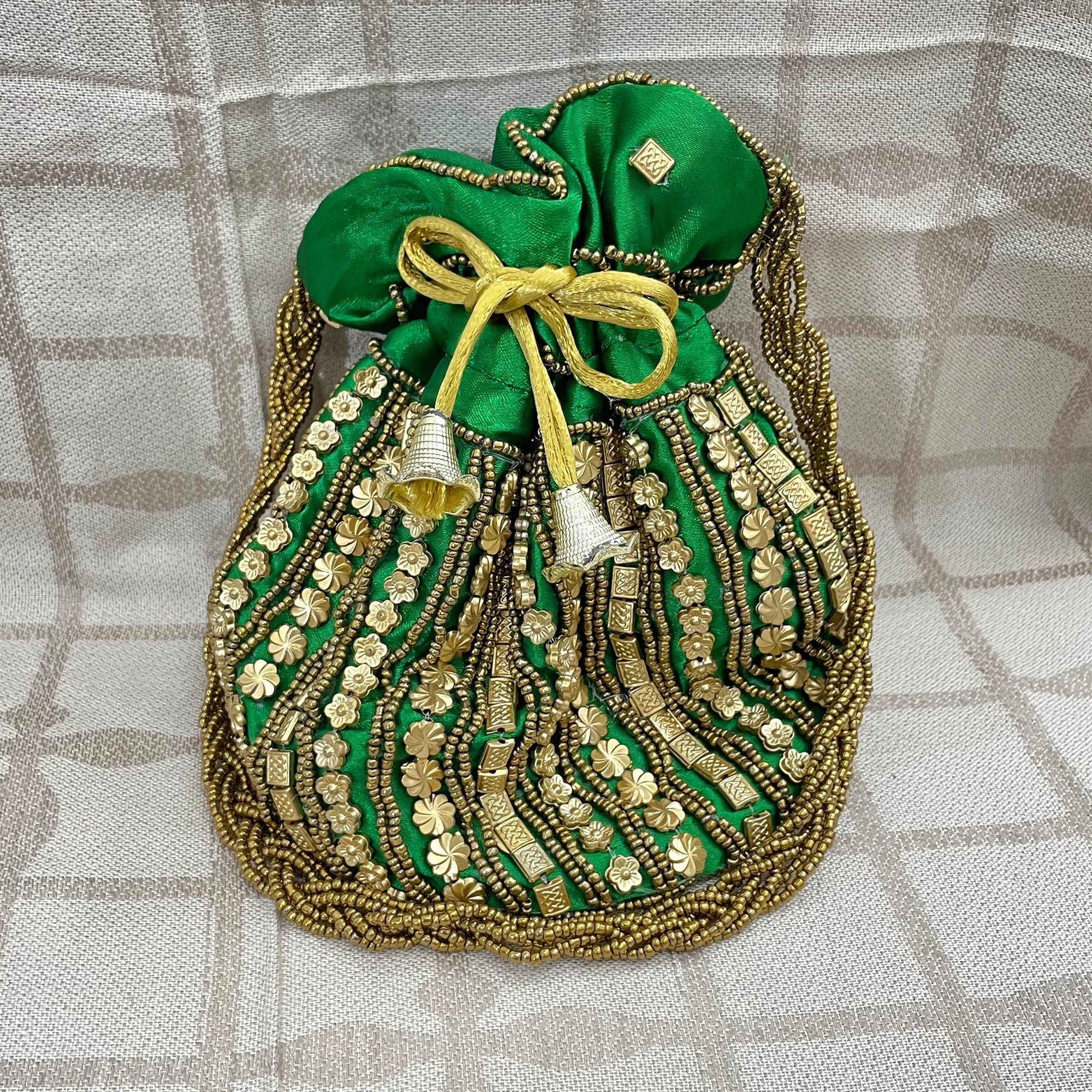 Indian Potli Drawstring Bag with Dense Beadwork by Hand