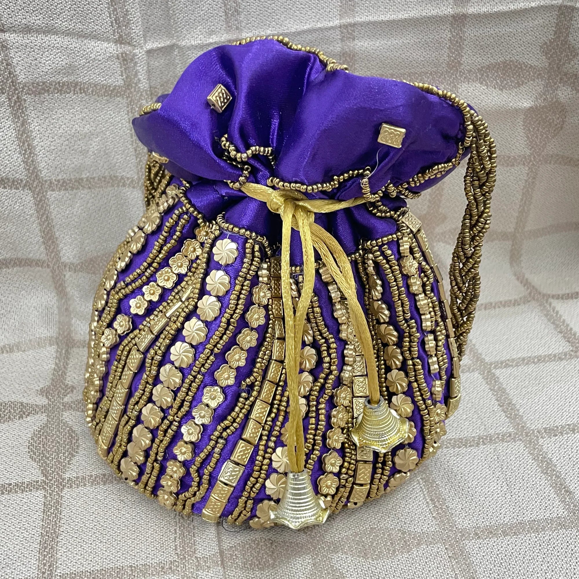 Indian Potli Drawstring Bag with Dense Beadwork by Hand