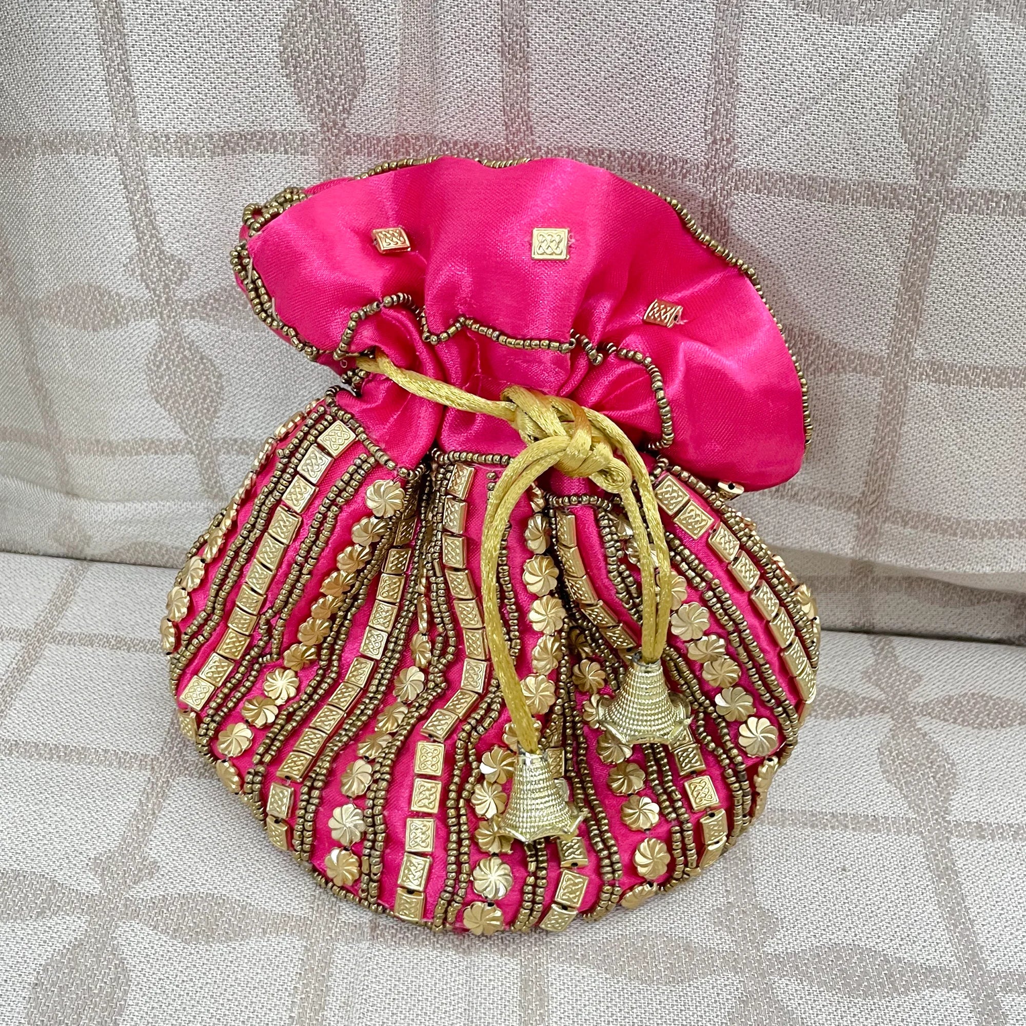 Indian Potli Drawstring Bag with Dense Beadwork by Hand