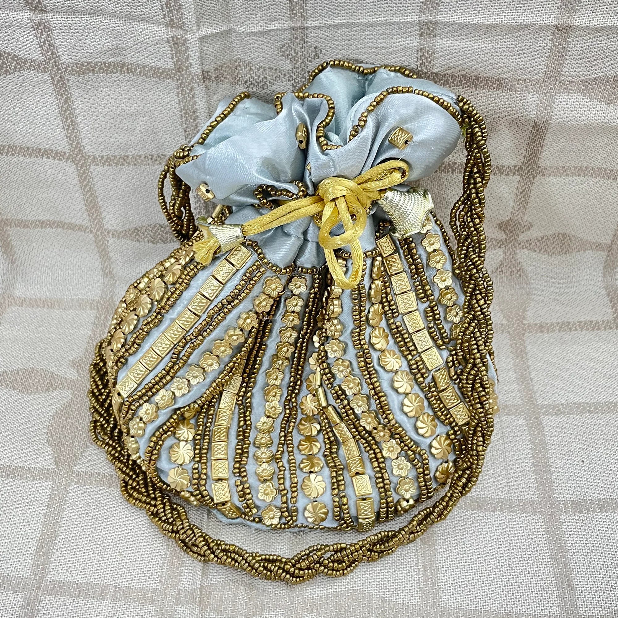 Indian Potli Drawstring Bag with Dense Beadwork by Hand