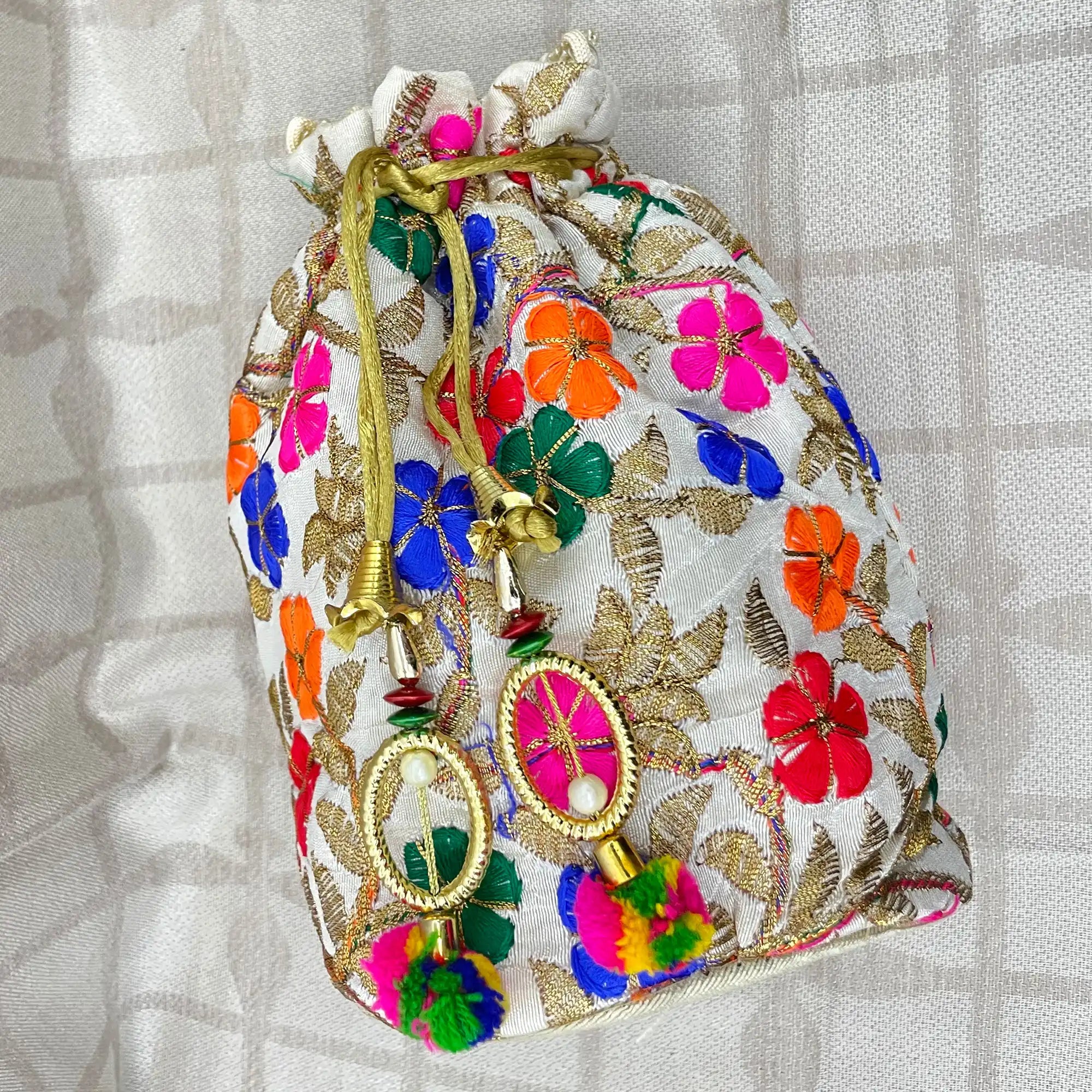 Elegant Pearl Handle Embroidery Potli Bags for Women