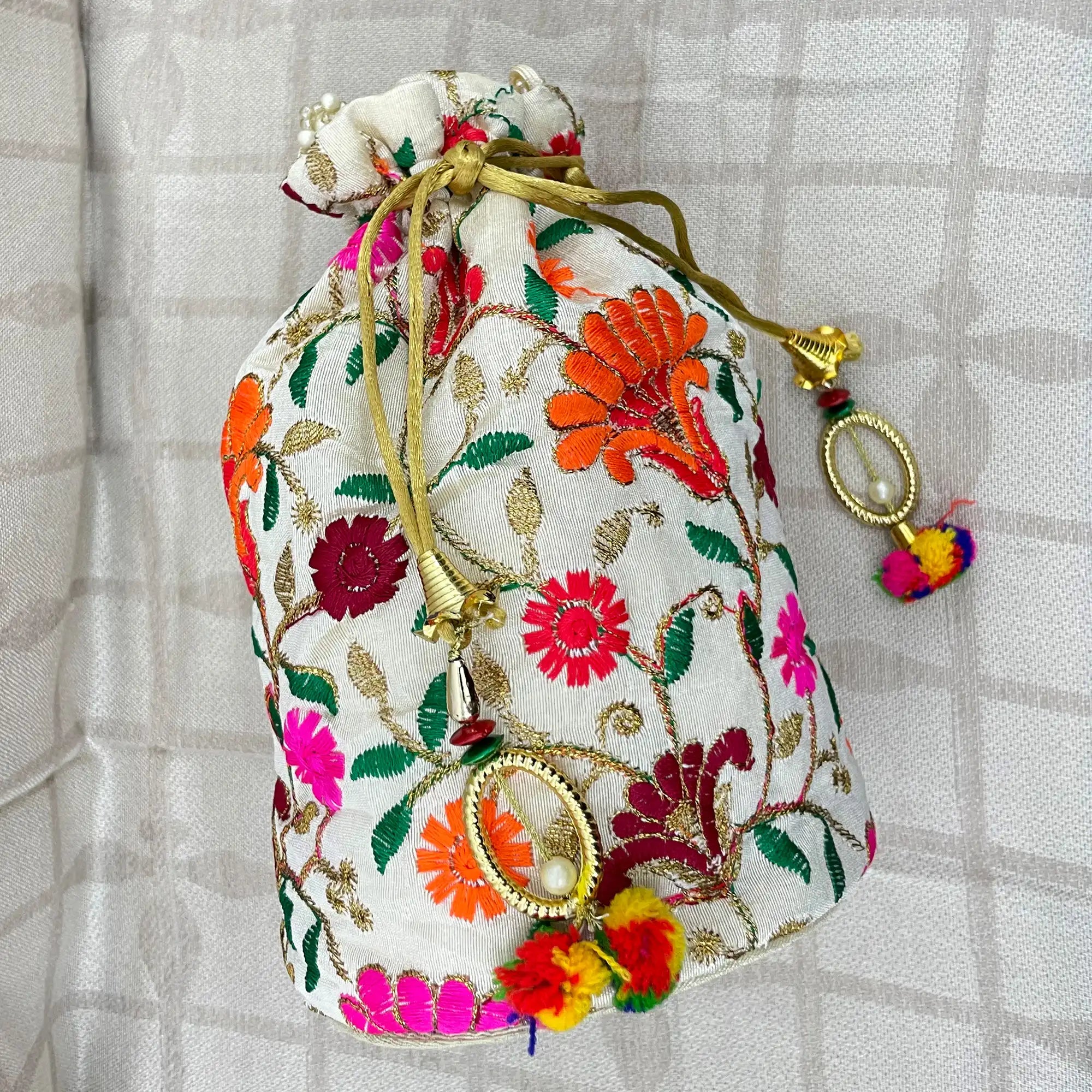 Classic Women's Potli Bags with Pearl Handle and Embroidery