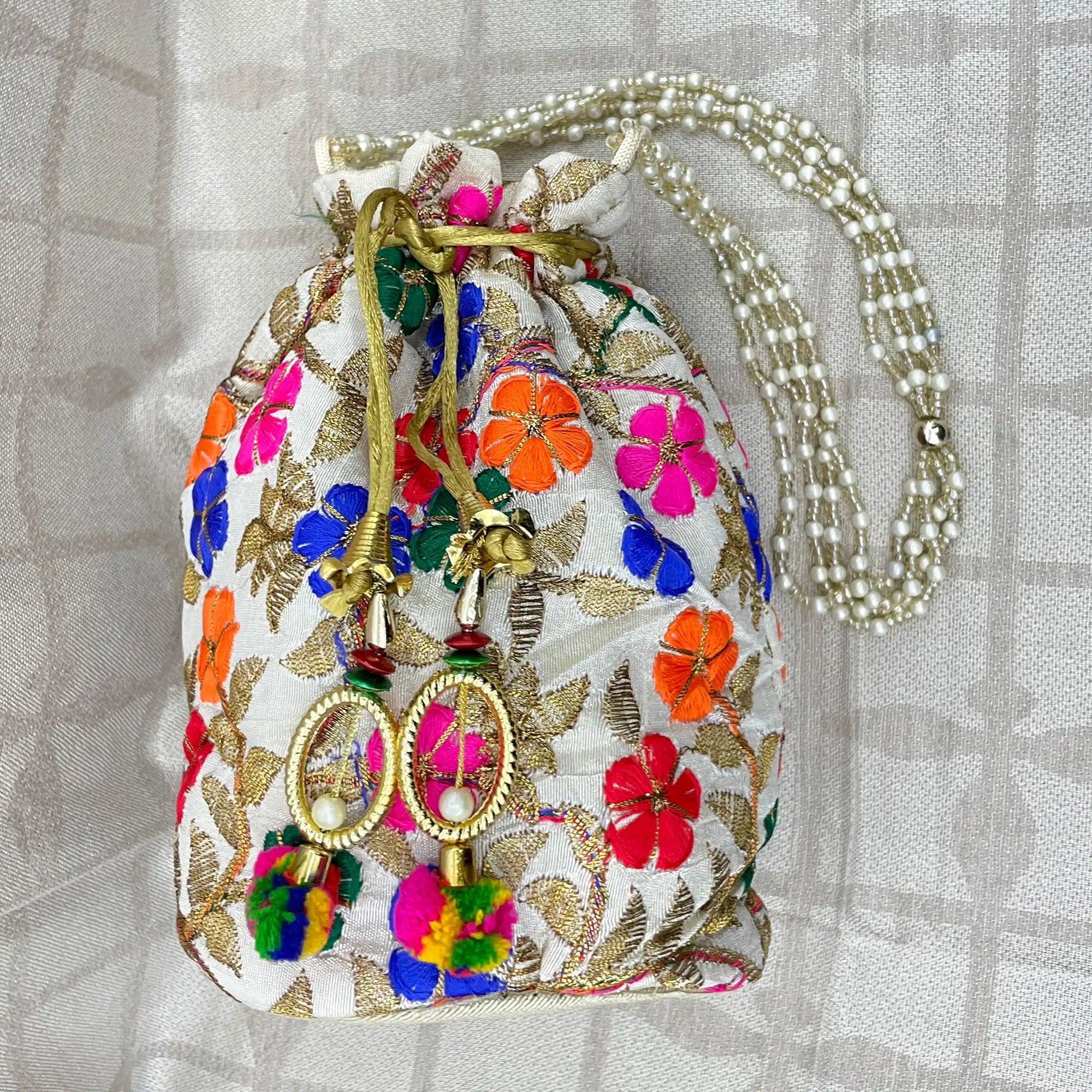 Elegant Pearl Handle Embroidery Potli Bags for Women