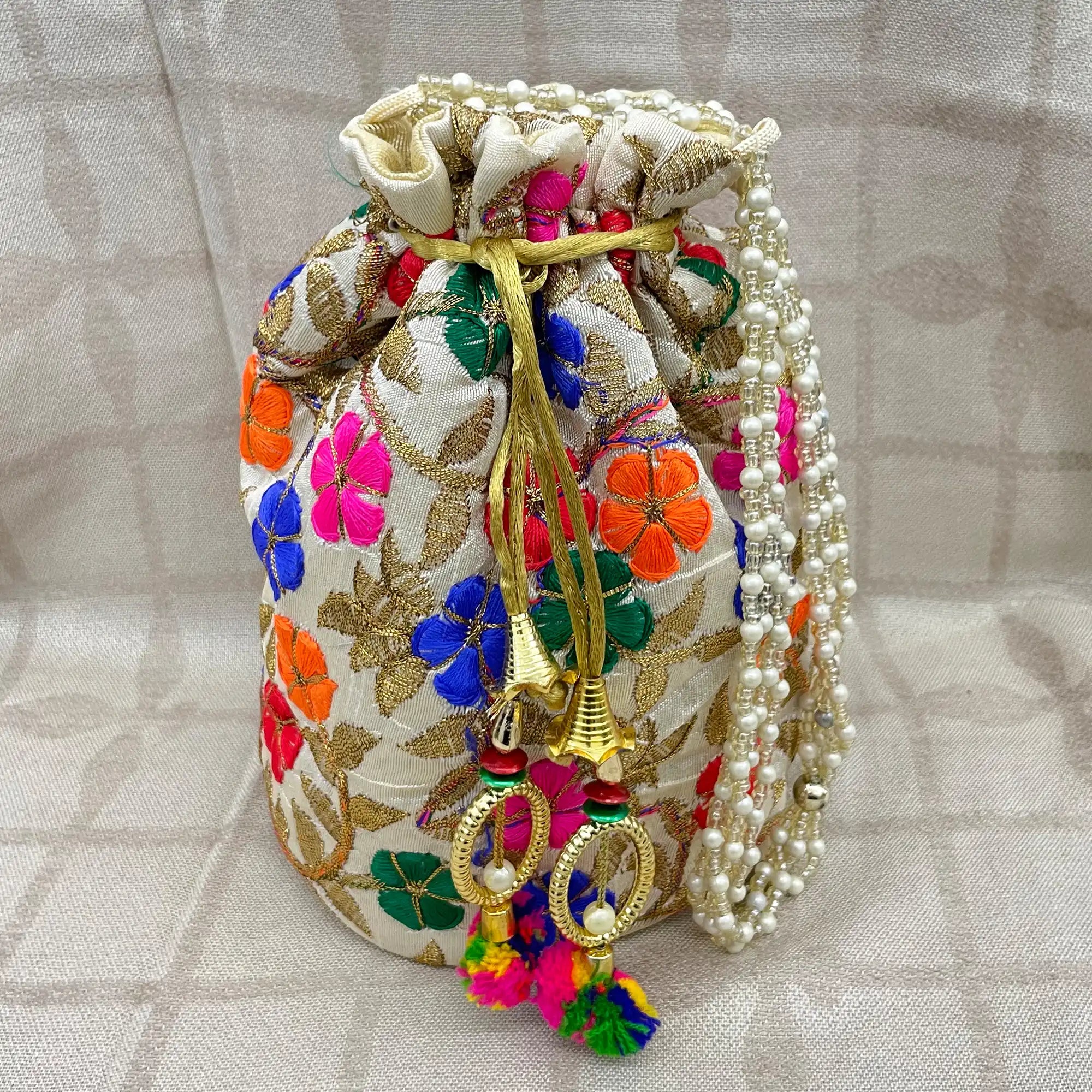 Elegant Pearl Handle Embroidery Potli Bags for Women