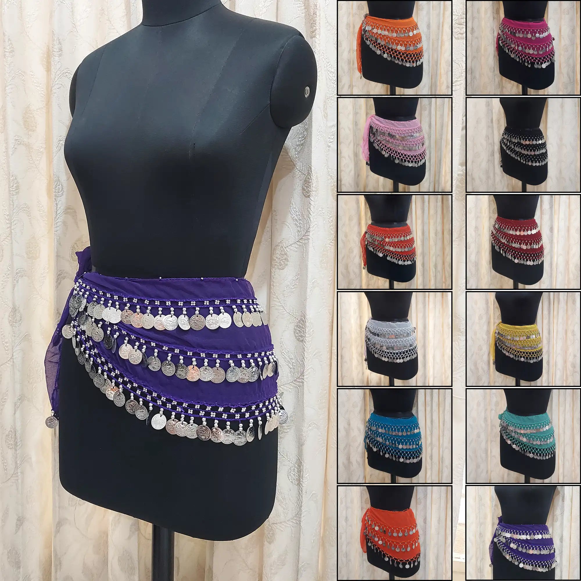 Women's Belly Dance Hip Belt with Silver Coins