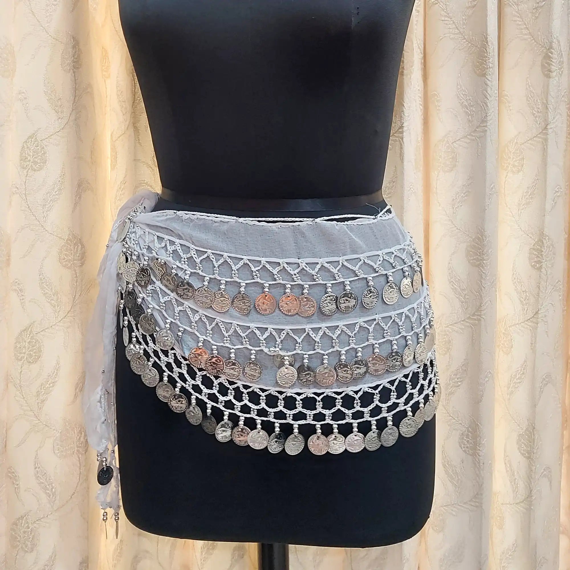 Women's Belly Dance Hip Belt with Silver Coins