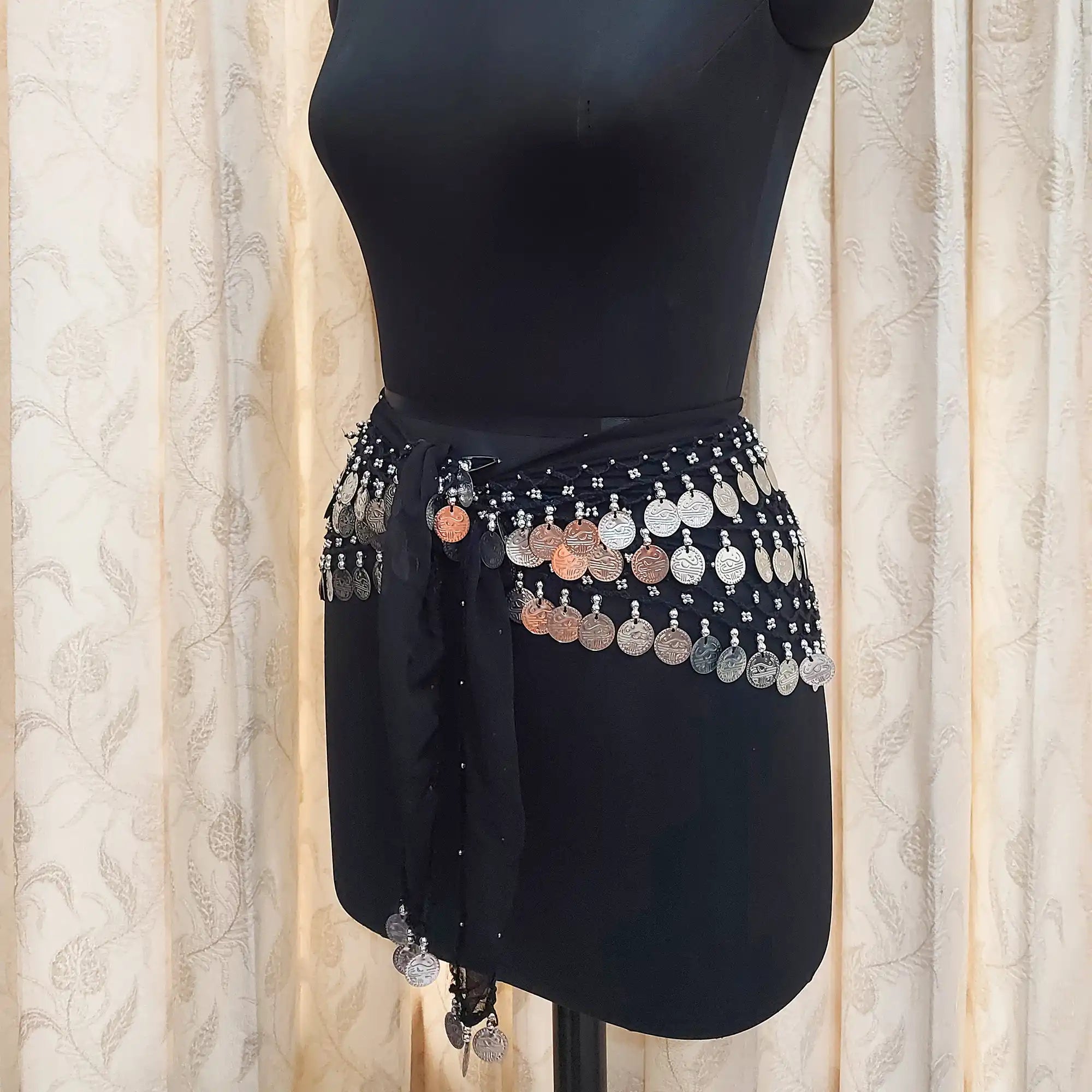 Women's Belly Dance Hip Belt with Silver Coins