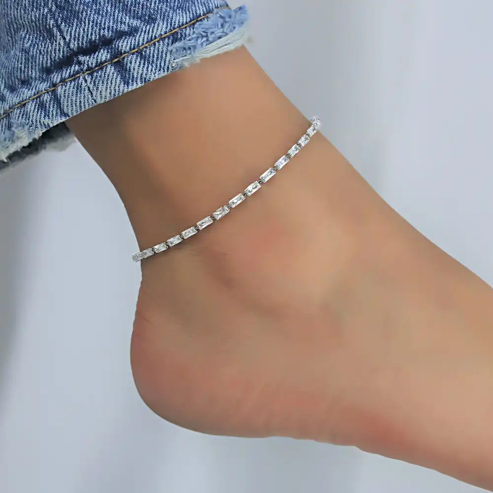 Silver CZ Fine Anklets for Women