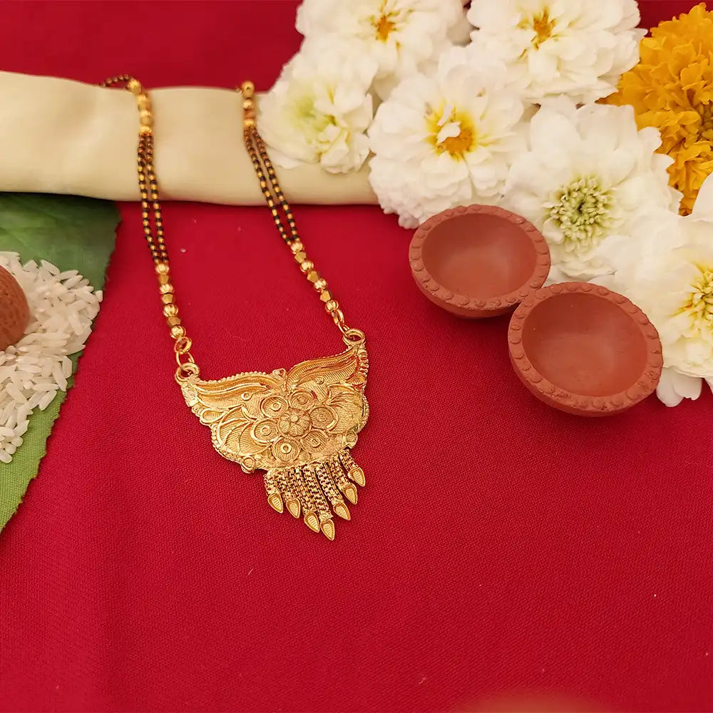 Gold Plated Mangalsutra with Black Beads Detailing