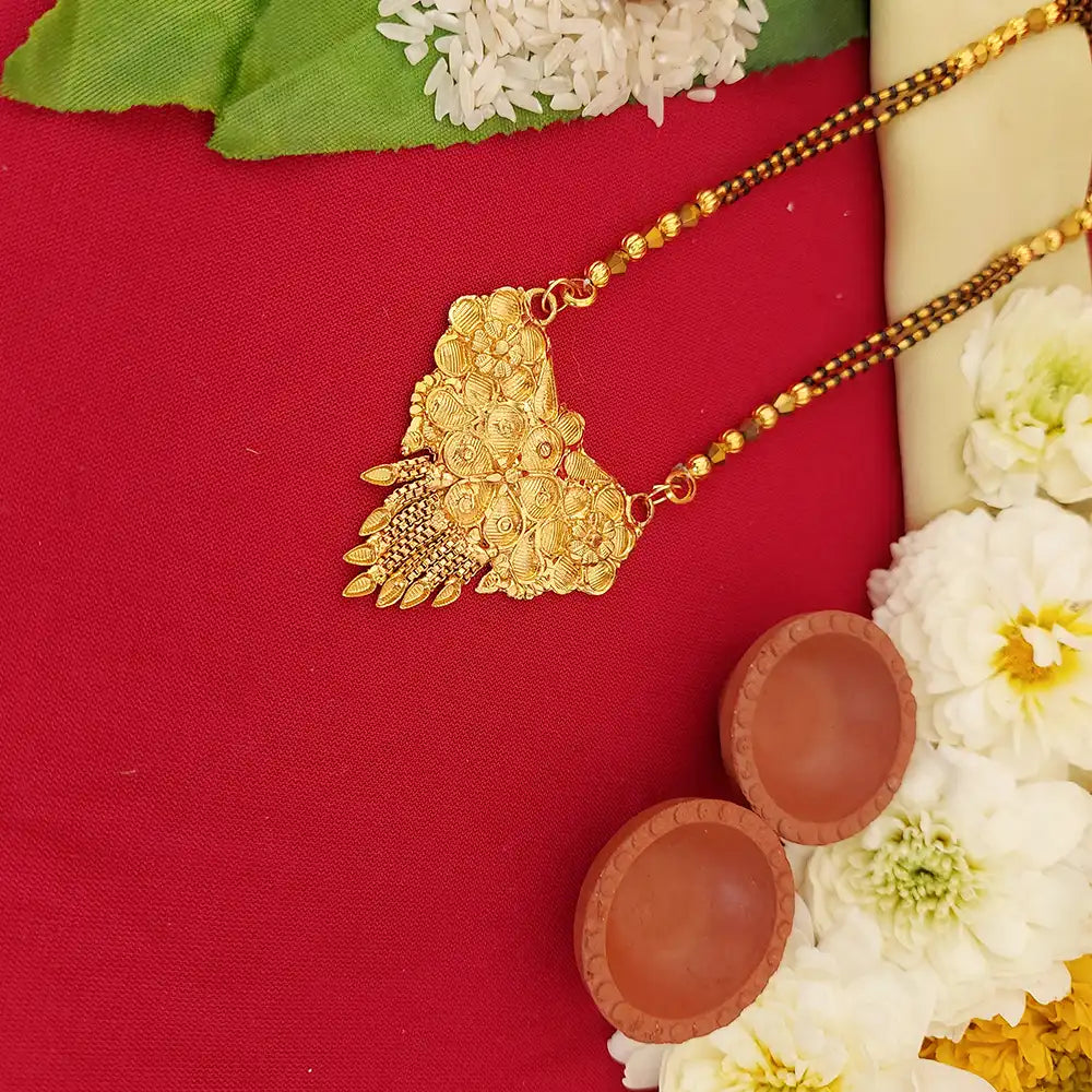 Ethnic Gold Plated Mangalsutra with Black Beads Design 