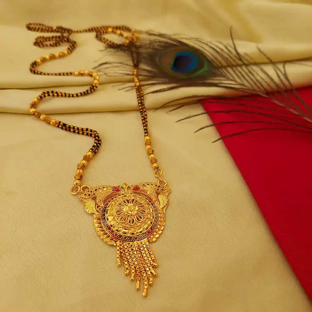 Traditional Gold Plated Mangalsutra with Black Beads MS 21