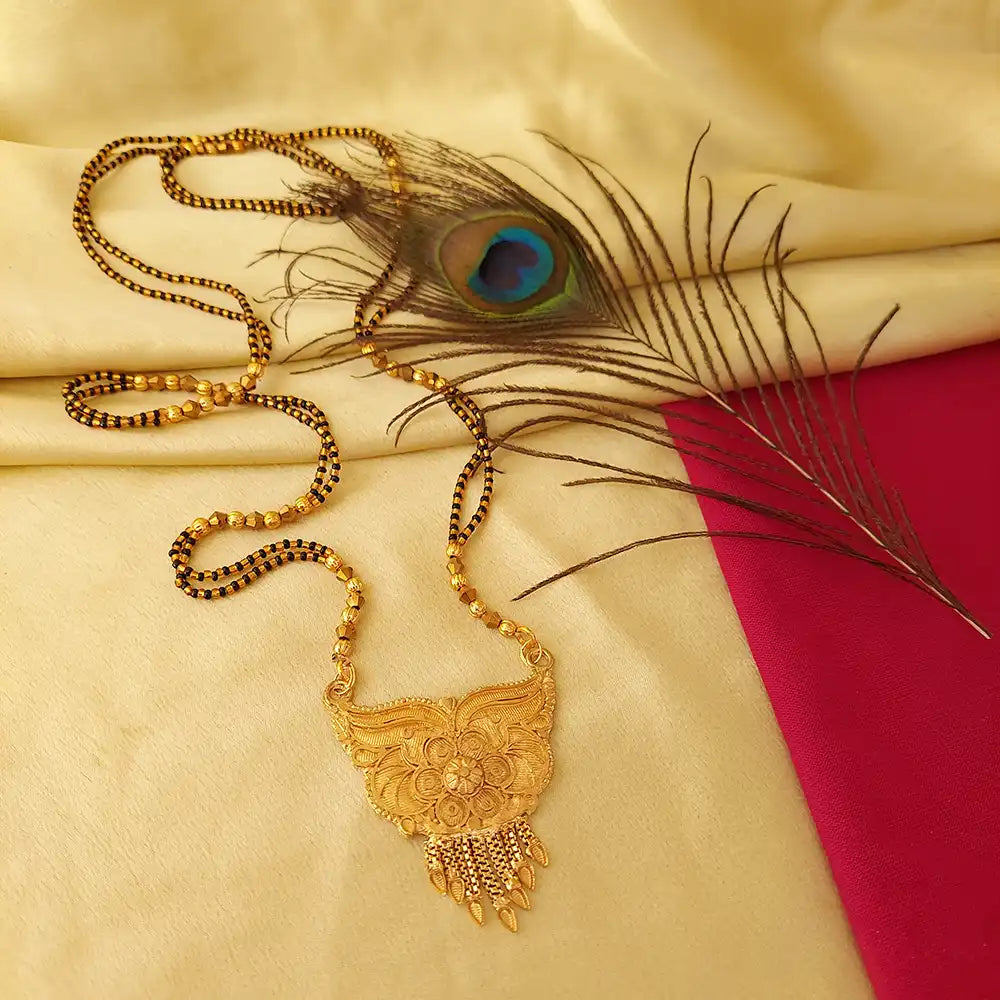 Gold Plated Mangalsutra with Black Beads Detailing