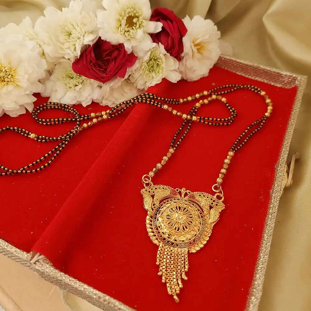 Traditional Gold Plated Mangalsutra with Black Beads