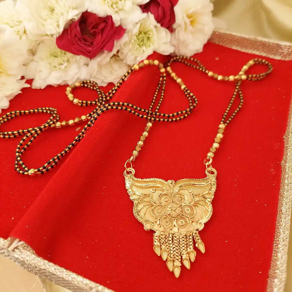 Gold Plated Mangalsutra with Black Beads Detailing