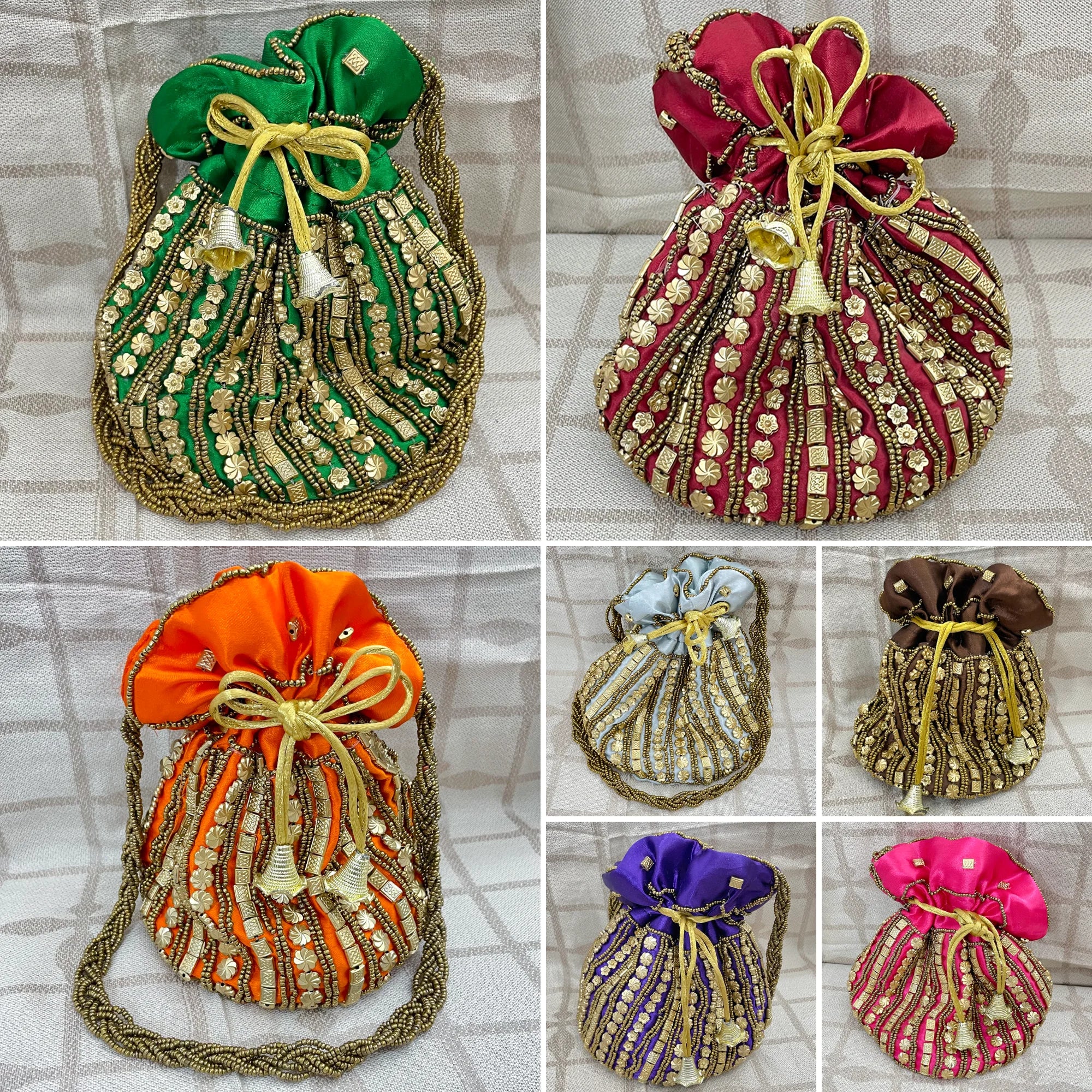 Indian Potli Drawstring Bag with Dense Beadwork by Hand