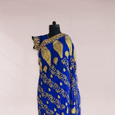 001 Blue Embroidery Saree Blouse for Wedding