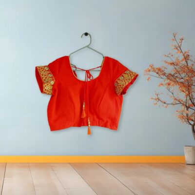 012 Orange Embroidered Chiffon Saree