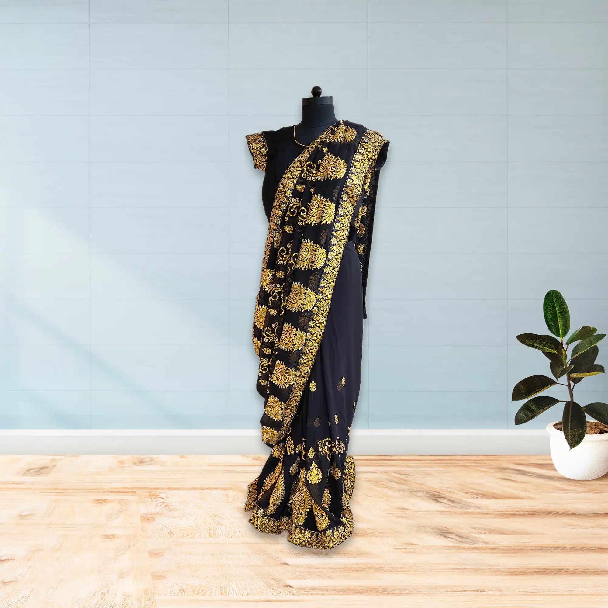 01_280e30f9-9e59-42b3-879c-ad57f3f5951b black shiffon saree, ready to wear saree, indian wedding saree, saree with blouse