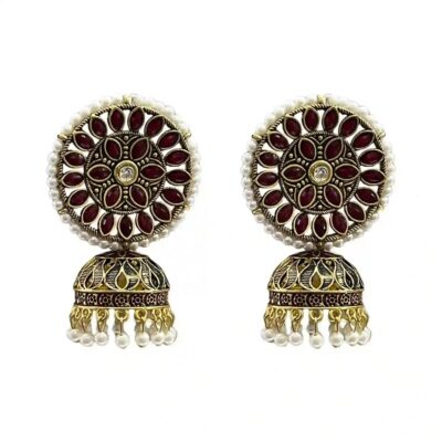 Big Kundan Stone Flower traditional Jhumka Earrings