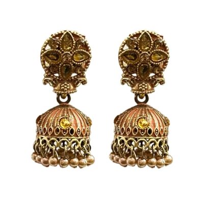 Yellow traditional jhumka earrings, punjabi earring