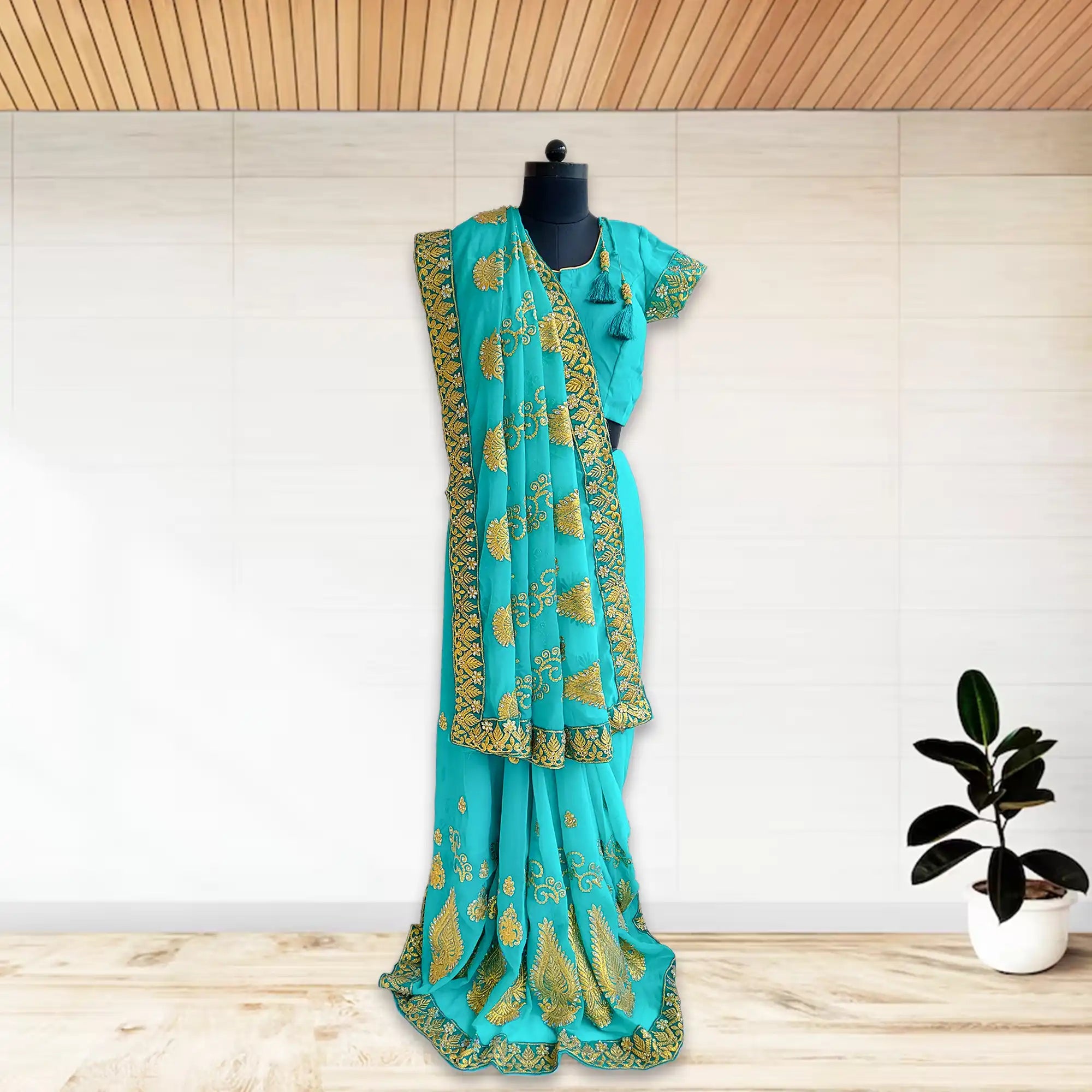 02_15ec9471-f1e1-421a-b6fc-e7f884e77f0f georgette chiffon saree, embroidery saree blouse, one minute saree, ready to wear saree, indian wedding saree