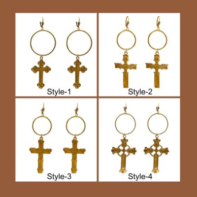 Gold-plated earrings, cross earrings for women, dangle bali hoop earrings