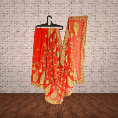 03_cf2a0b3d-cc4a-4870-a2d2-56b644f45f24 Orange Embroidered Chiffon Saree