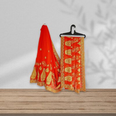 05_887e63cd-7e2c-4c87-9868-851922a3058e Orange Embroidered Chiffon Saree