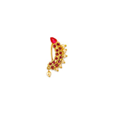 pearl stone nath, marathi nose ring, indian traditional nosepin, gold plated