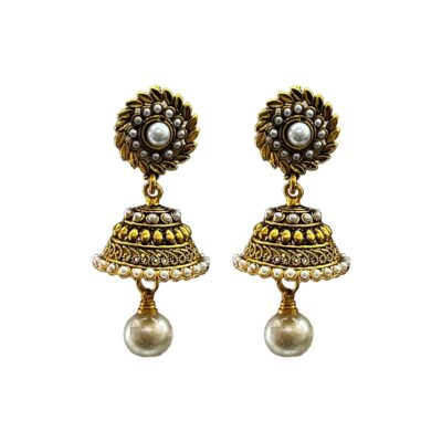 flower gold plated earrings, pearl juhmka earrings, best gift