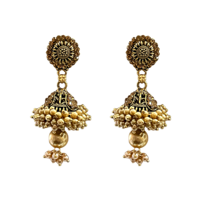 202B Oxidised Pearl Jhumki Earrings
