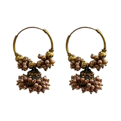 gold-plated earrings, bali hoop earrings, pearl jhumka earrings