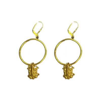 gold-plated earrings, lord ganesha earrings, dangle bali hoop earrings