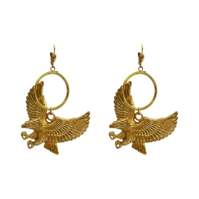gold-plated dangle earrings, eagle hoop earrings, traditional earrings