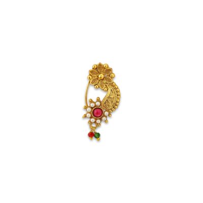 Nose Pin, traditional nath, prarl stone nath, Red stone nathiya