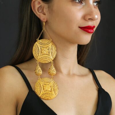 African Gold Plated Long Earrings