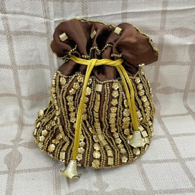 Indian Potli Drawstring Bag with Dense Beadwork by Hand