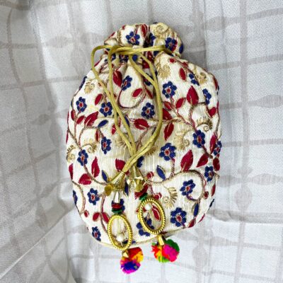 Designer Embroidered Potli Bag with Pearl Wristlet