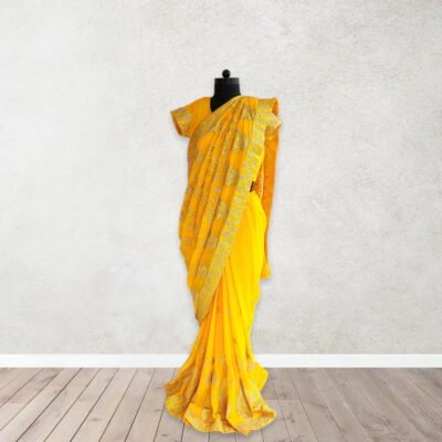 Embroidered Chiffon Sarees, One Minute Saree, Ready to Wear Saree, Indian Weddings saree, Indian Jewelry Mall