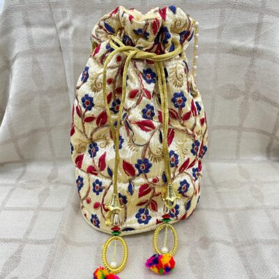 Designer Embroidered Potli Bag with Pearl Wristlet
