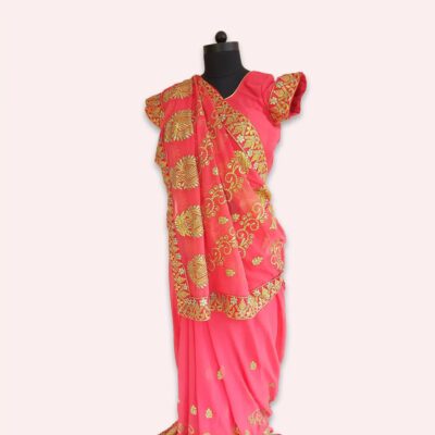 4_1 Peach Chiffon Saree for Wedding Guest