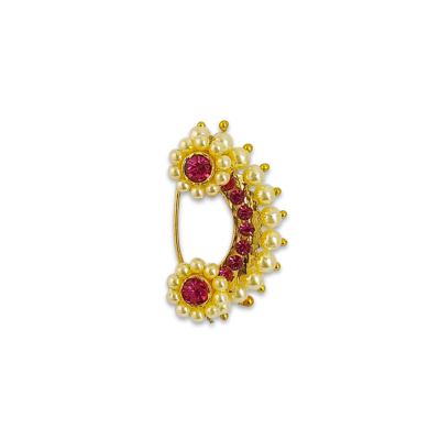 gold-plated nose rings, marathi wedding nose pin. pearl flower  womens's nose ring